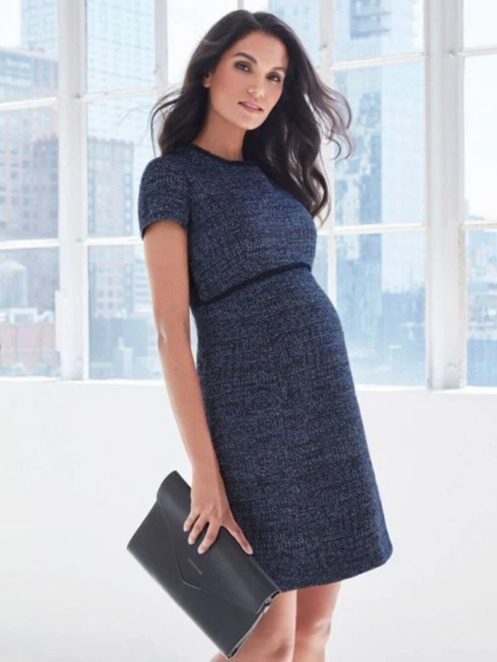 Seraphine Sz 4 Kiara Navy Blue Bouclé Maternity Shift Dress
